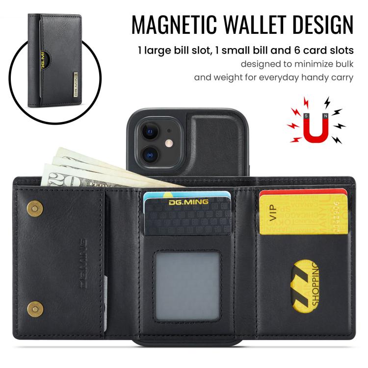 DG.MING M6 Series RFID Tri-fold Card Bag Removable Leather Phone Case, For iPhone 12, For iPhone 12 Pro Max, For iPhone 12 Pro, For iPhone 11 Pro Max