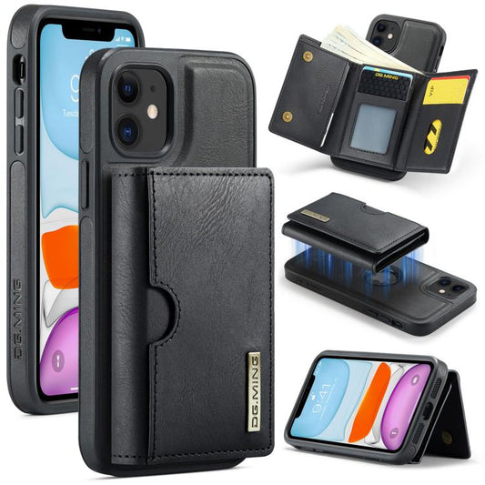 DG.MING M6 Series RFID Tri-fold Card Bag Removable Leather Phone Case, For iPhone 11, For iPhone 11 Pro
