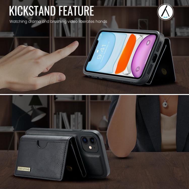 DG.MING M6 Series RFID Tri-fold Card Bag Removable Leather Phone Case, For iPhone 11, For iPhone 11 Pro
