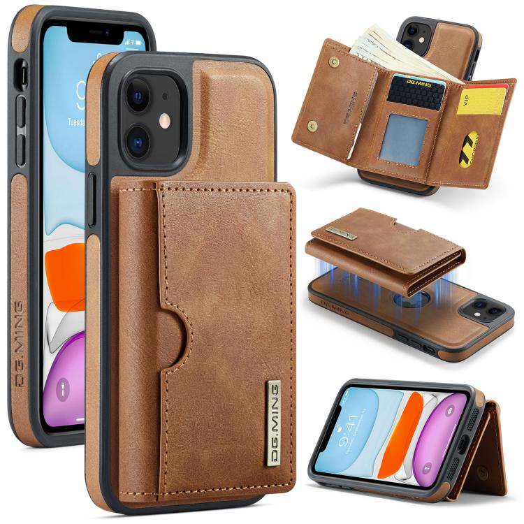 DG.MING M6 Series RFID Tri-fold Card Bag Removable Leather Phone Case, For iPhone 11, For iPhone 11 Pro