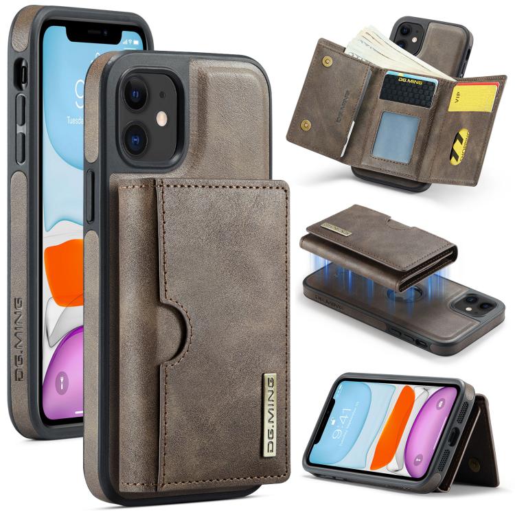 DG.MING M6 Series RFID Tri-fold Card Bag Removable Leather Phone Case, For iPhone 11, For iPhone 11 Pro