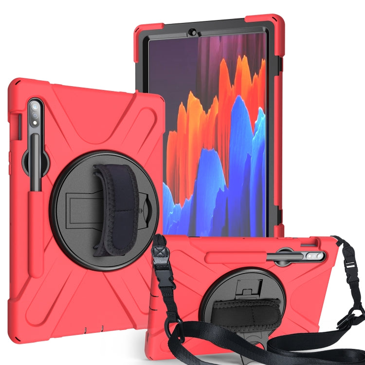 Shockproof Colorful Silicone + PC Protective Case with Holder & Shoulder Strap & Hand Strap & Pen Slot