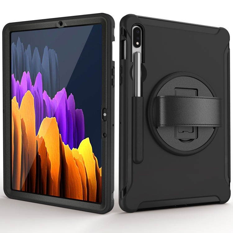 360 Degree Rotation PC+TPU Protective Cover with Holder & Hand Strap, For Samsung Galaxy Tab S8 / Galaxy Tab S7 (2020) T870