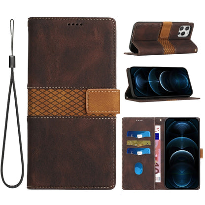 Grid Stitching Leather Phone Case with Lanyard, For iPhone 16 Pro, For iPhone 16 Plus, For iPhone 16, For iPhone 15 Pro Max, For iPhone 15 Pro, For iPhone 15 Plus