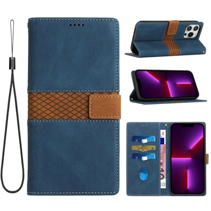 Grid Stitching Leather Phone Case with Lanyard, For iPhone 16 Pro, For iPhone 16 Plus, For iPhone 16, For iPhone 15 Pro Max, For iPhone 15 Pro, For iPhone 15 Plus