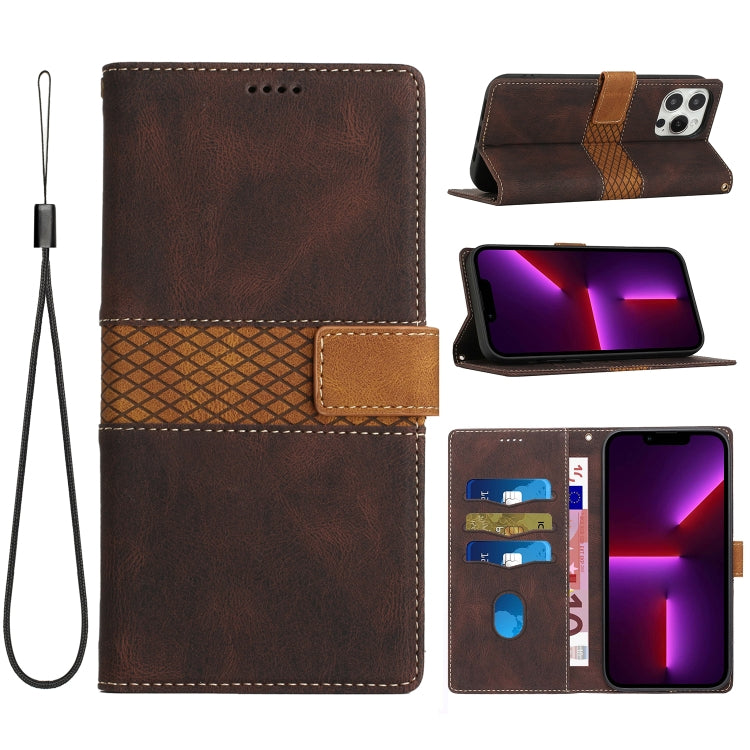 Grid Stitching Leather Phone Case with Lanyard, For iPhone 16 Pro, For iPhone 16 Plus, For iPhone 16, For iPhone 15 Pro Max, For iPhone 15 Pro, For iPhone 15 Plus