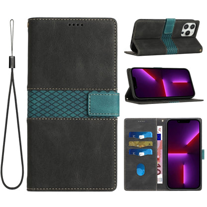 Grid Stitching Leather Phone Case with Lanyard, For iPhone 15, For iPhone 14 Plus, For iPhone 14, For iPhone 14 Pro, For iPhone 14 Pro Max, For iPhone SE 2022 / 2020