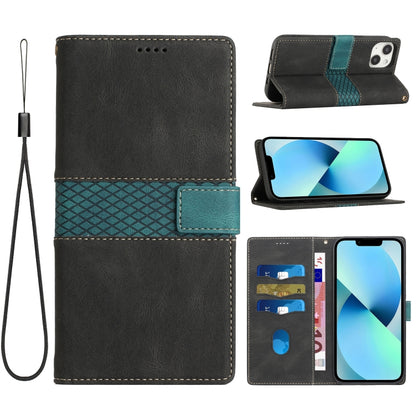 Grid Stitching Leather Phone Case with Lanyard, For iPhone 13 Pro Max, For iPhone 13 Pro, For iPhone 13, For iPhone 13 mini, For iPhone 12 / 12 Pro, For iPhone 12 Pro Max