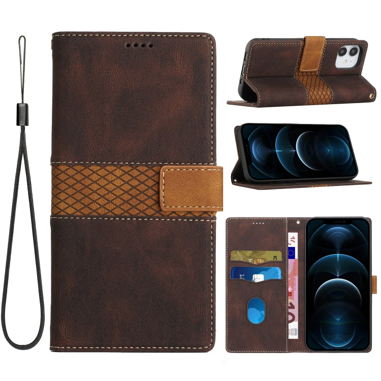 Grid Stitching Leather Phone Case with Lanyard, For iPhone 12 mini, For iPhone 11 Pro Max, For iPhone 11, For iPhone 11 Pro, For iPhone XS / X, For iPhone XR