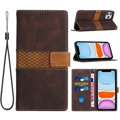 Grid Stitching Leather Phone Case with Lanyard, For iPhone 12 mini, For iPhone 11 Pro Max, For iPhone 11, For iPhone 11 Pro, For iPhone XS / X, For iPhone XR