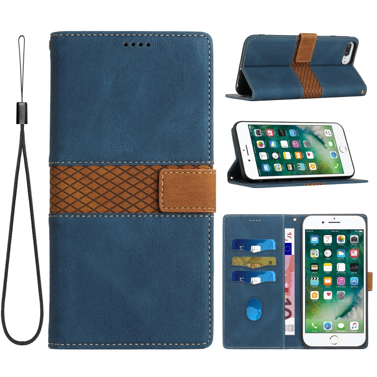 Grid Stitching Leather Phone Case with Lanyard, For iPhone XS Max, For iPhone 8 Plus / 7 Plus