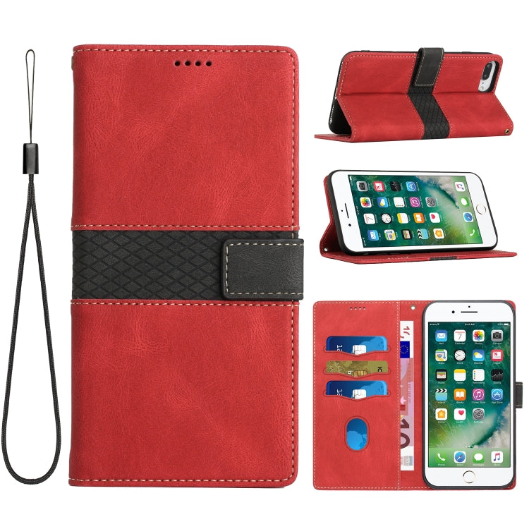 Grid Stitching Leather Phone Case with Lanyard, For iPhone XS Max, For iPhone 8 Plus / 7 Plus