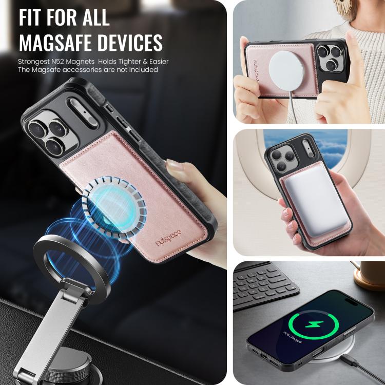 AutSpace A12 MagSafe Magnetic RFID Card Bag Phone Case, For iPhone 17 Pro Max, For iPhone 17 Pro, For iPhone 17, For iPhone Air