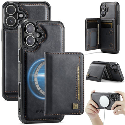AutSpace A13 MagSafe Magnetic RFID Flip Card Bag Phone Case, For iPhone 16 Plus, For iPhone 16, For iPhone 15 Pro Max, For iPhone 15 Pro