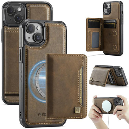 AutSpace A13 MagSafe Magnetic RFID Flip Card Bag Phone Case, For iPhone 15 Plus, For iPhone 15, For iPhone 14 Plus, For iPhone 14