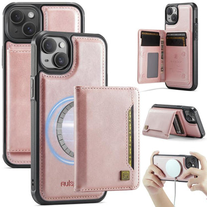AutSpace A13 MagSafe Magnetic RFID Flip Card Bag Phone Case, For iPhone 15 Plus, For iPhone 15, For iPhone 14 Plus, For iPhone 14