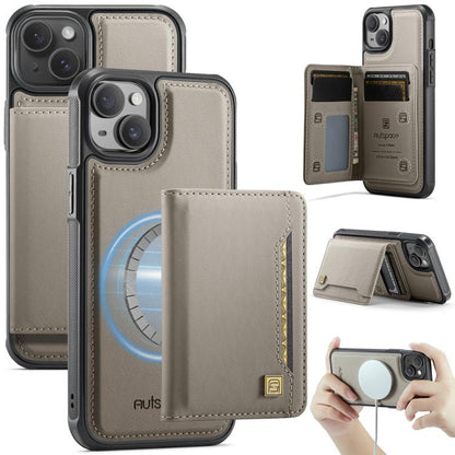 AutSpace A13 MagSafe Magnetic RFID Flip Card Bag Phone Case, For iPhone 15 Plus, For iPhone 15, For iPhone 14 Plus, For iPhone 14