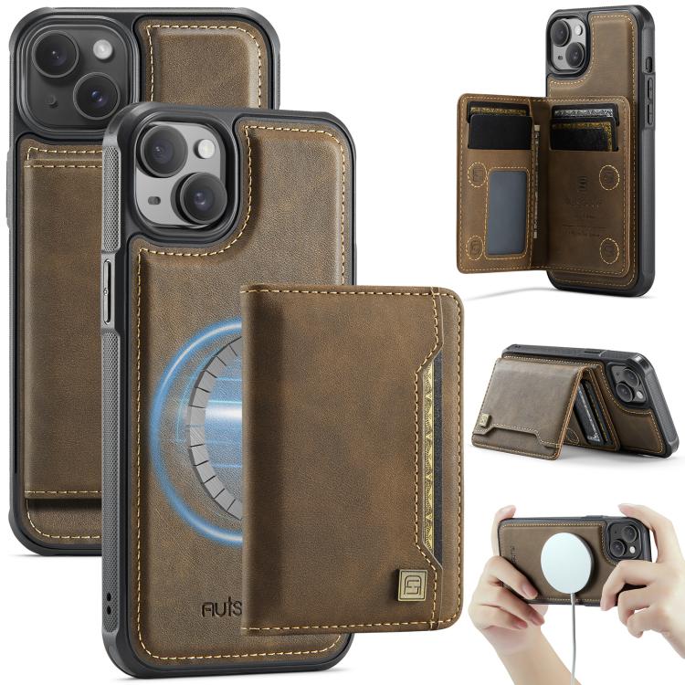 AutSpace A13 MagSafe Magnetic RFID Flip Card Bag Phone Case, For iPhone 15 Plus, For iPhone 15, For iPhone 14 Plus, For iPhone 14