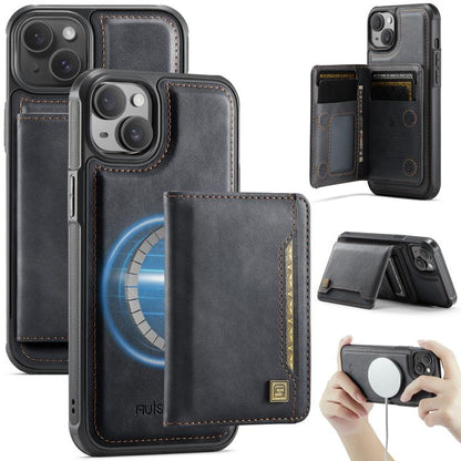 AutSpace A13 MagSafe Magnetic RFID Flip Card Bag Phone Case, For iPhone 15 Plus, For iPhone 15, For iPhone 14 Plus, For iPhone 14