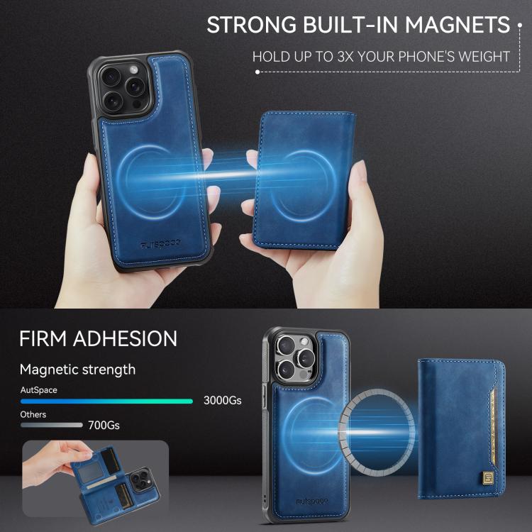 AutSpace A13 MagSafe Magnetic RFID Flip Card Bag Phone Case, For iPhone 14 Pro, For iPhone 14 Pro Max, For iPhone 13 Pro Max, For iPhone 13 Pro