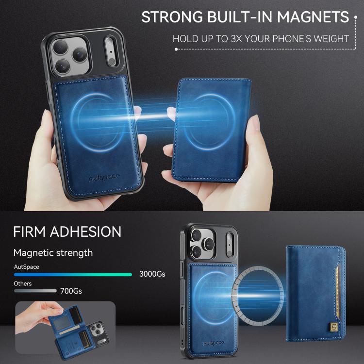 AutSpace A13 MagSafe Magnetic RFID Flip Card Bag Phone Case, For iPhone 17 Pro Max, For iPhone 17 Pro, For iPhone 17, For iPhone Air