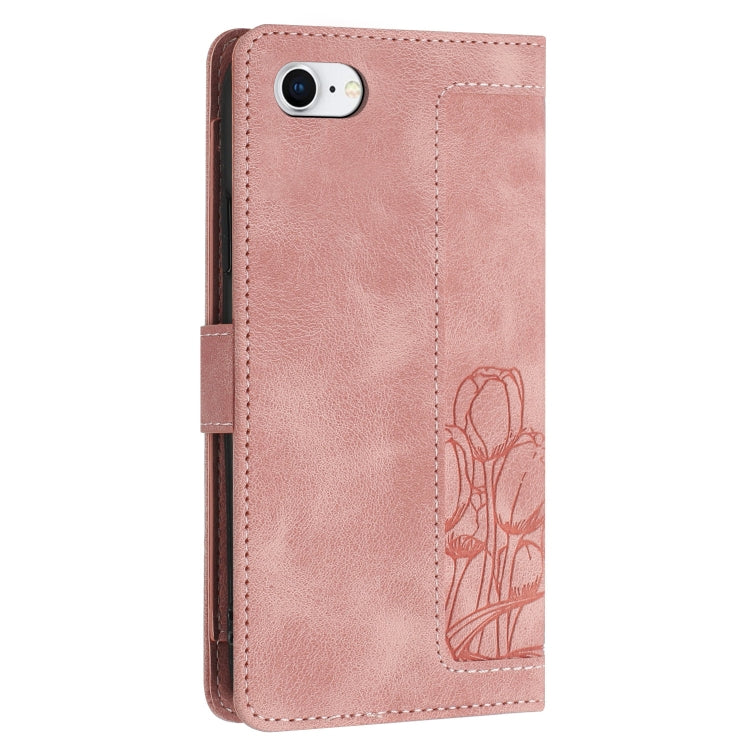 Tulips Embossed Leather Phone Case with Lanyard, For iPhone 17e / 16e, For iPhone 17 Pro Max, For iPhone 17 Pro, For iPhone 17