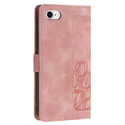 Tulips Embossed Leather Phone Case with Lanyard, For iPhone 17e / 16e, For iPhone 17 Pro Max, For iPhone 17 Pro, For iPhone 17