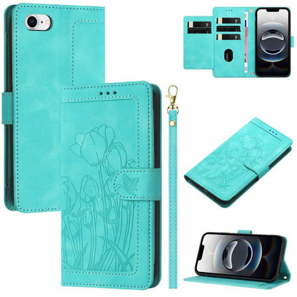 Tulips Embossed Leather Phone Case with Lanyard, For iPhone 17e / 16e, For iPhone 17 Pro Max, For iPhone 17 Pro, For iPhone 17