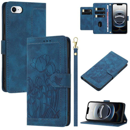 Tulips Embossed Leather Phone Case with Lanyard, For iPhone 17e / 16e, For iPhone 17 Pro Max, For iPhone 17 Pro, For iPhone 17
