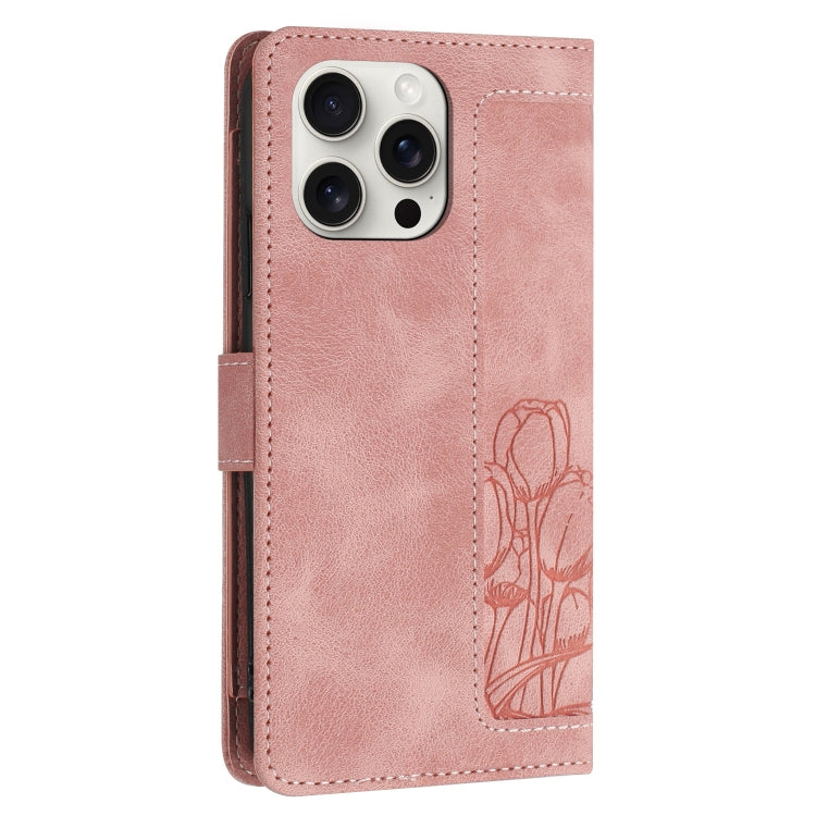 Tulips Embossed Leather Phone Case with Lanyard, For iPhone 14 Pro Max, For iPhone SE 2022 / 2020, For iPhone 13 Pro Max, For iPhone 13 Pro