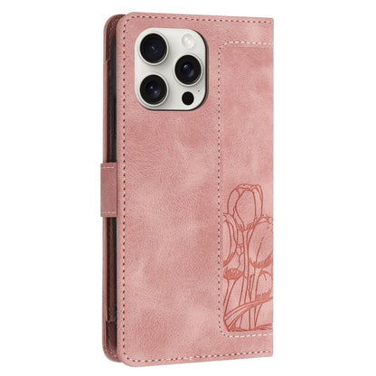 Tulips Embossed Leather Phone Case with Lanyard, For iPhone 14 Pro Max, For iPhone SE 2022 / 2020, For iPhone 13 Pro Max, For iPhone 13 Pro