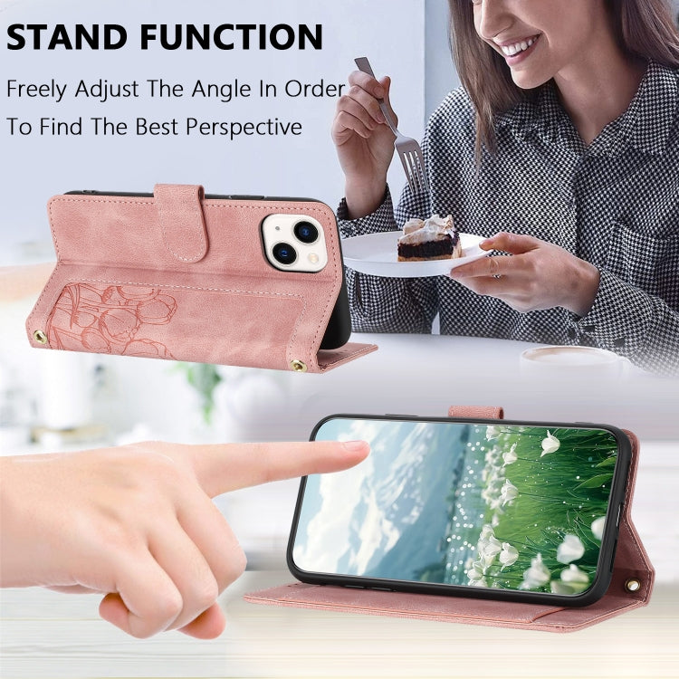 Tulips Embossed Leather Phone Case with Lanyard, For iPhone 13, For iPhone 13 mini, For iPhone 12 / 12 Pro, For iPhone 12 Pro Max