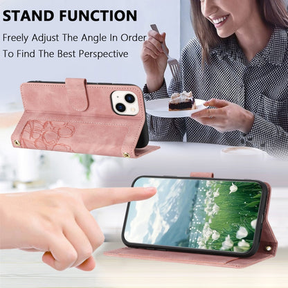 Tulips Embossed Leather Phone Case with Lanyard, For iPhone 13, For iPhone 13 mini, For iPhone 12 / 12 Pro, For iPhone 12 Pro Max