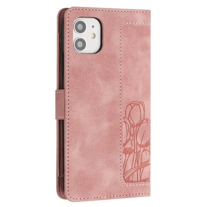Tulips Embossed Leather Phone Case with Lanyard, For iPhone 12 mini, For iPhone 11 Pro Max, For iPhone 11, For iPhone 11 Pro
