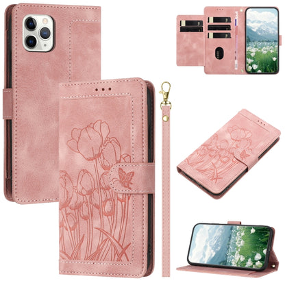 Tulips Embossed Leather Phone Case with Lanyard, For iPhone 12 mini, For iPhone 11 Pro Max, For iPhone 11, For iPhone 11 Pro