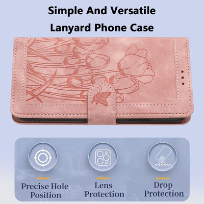 Tulips Embossed Leather Phone Case with Lanyard, For iPhone XS / X, For iPhone XR, For iPhone XS Max, For iPhone 8 Plus / 7 Plus