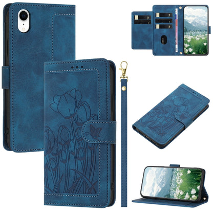 Tulips Embossed Leather Phone Case with Lanyard, For iPhone XS / X, For iPhone XR, For iPhone XS Max, For iPhone 8 Plus / 7 Plus