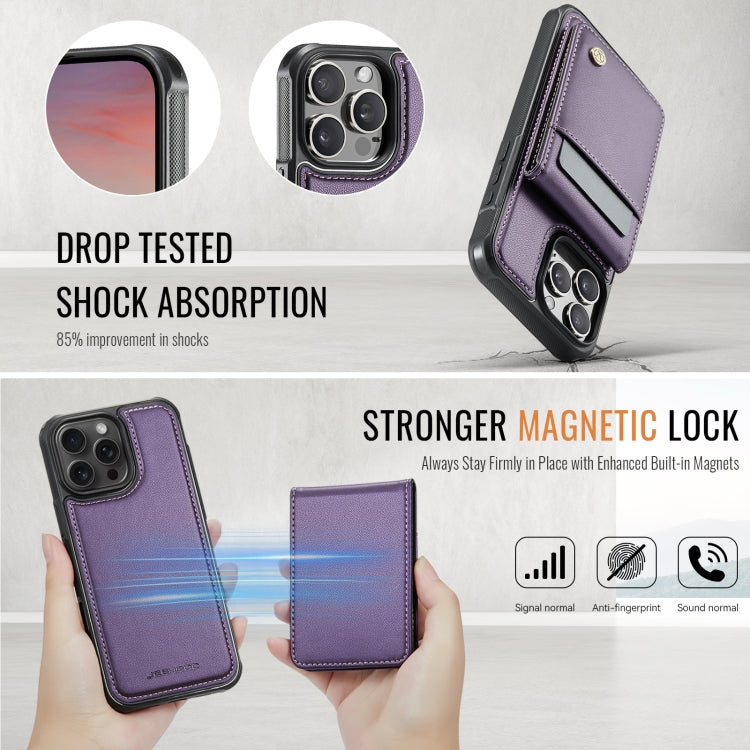JEEHOOD J06 British Style RFID MagSafe Card Bag PU Phone Case, For iPhone 16 Pro, For iPhone 16 Plus, For iPhone 16, For iPhone 15 Pro Max
