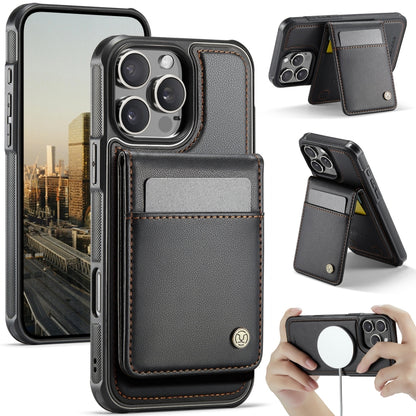 JEEHOOD J06 British Style RFID MagSafe Card Bag PU Phone Case, For iPhone 16 Pro, For iPhone 16 Plus, For iPhone 16, For iPhone 15 Pro Max