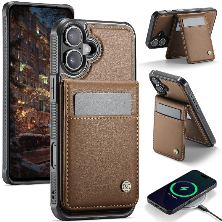 JEEHOOD J06 British Style RFID MagSafe Card Bag PU Phone Case, For iPhone 16 Pro, For iPhone 16 Plus, For iPhone 16, For iPhone 15 Pro Max