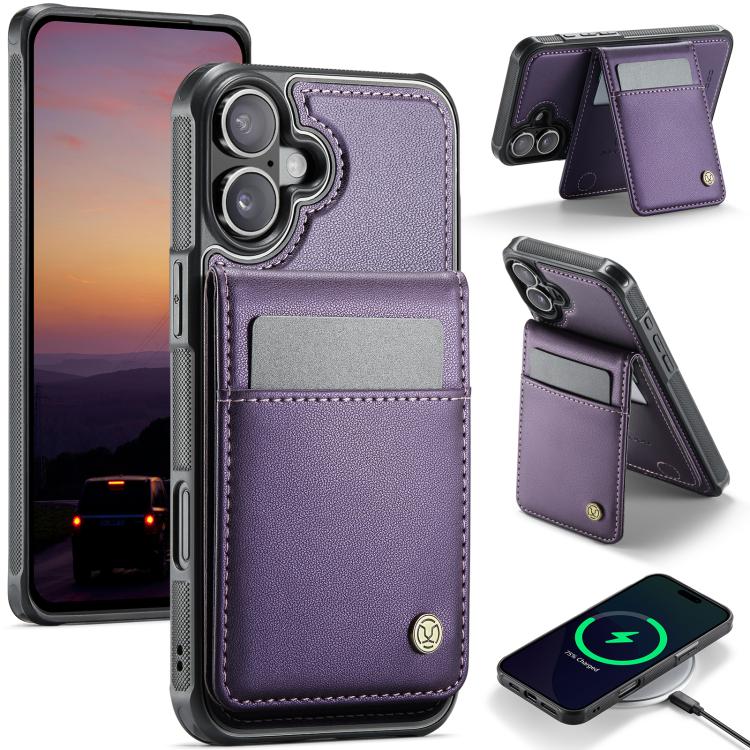 JEEHOOD J06 British Style RFID MagSafe Card Bag PU Phone Case, For iPhone 16 Pro, For iPhone 16 Plus, For iPhone 16, For iPhone 15 Pro Max