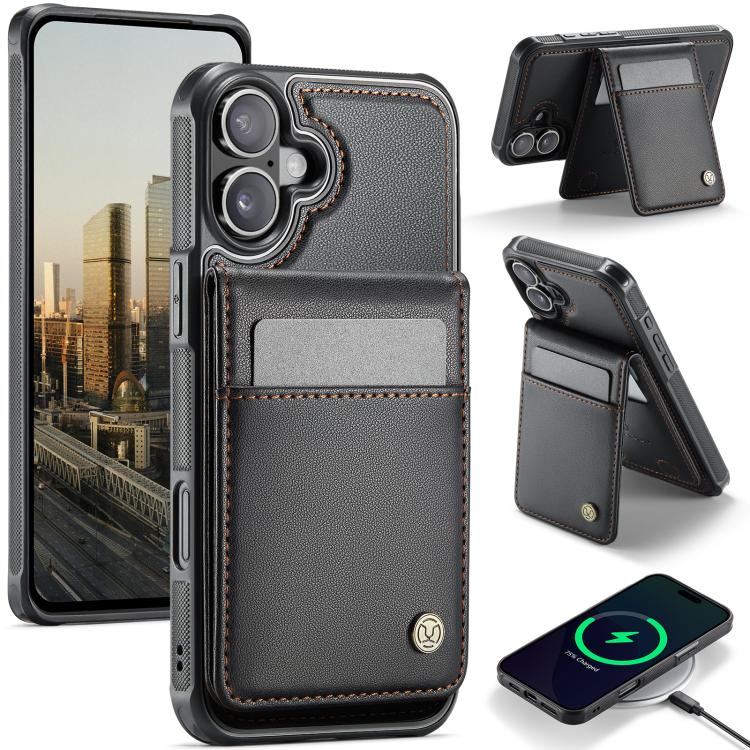 JEEHOOD J06 British Style RFID MagSafe Card Bag PU Phone Case, For iPhone 16 Pro, For iPhone 16 Plus, For iPhone 16, For iPhone 15 Pro Max