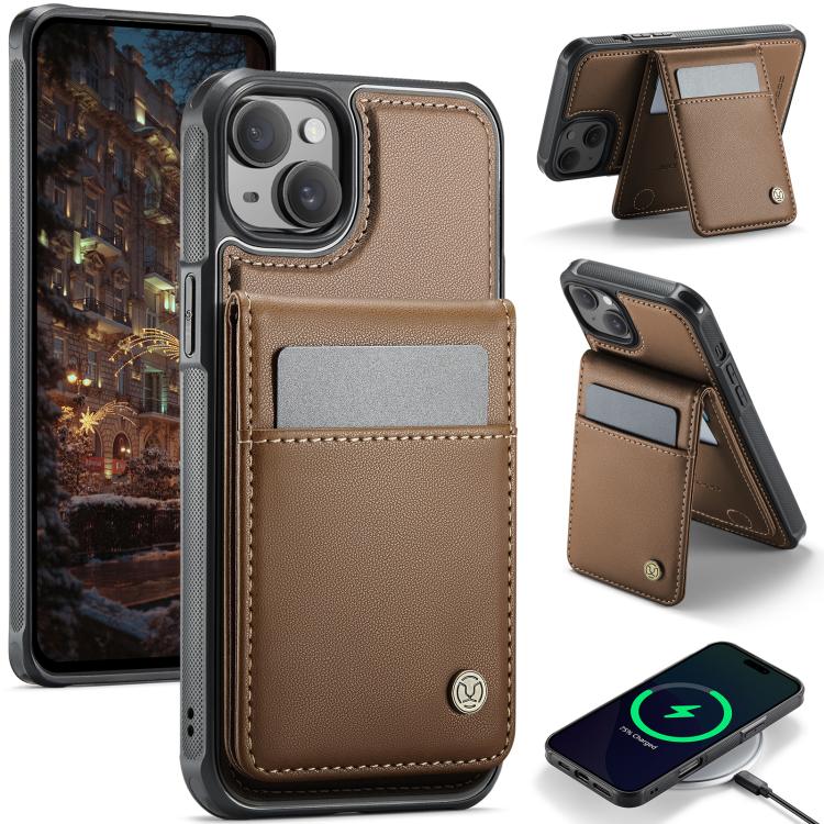 JEEHOOD J06 British Style RFID MagSafe Card Bag PU Phone Case, For iPhone 15 Pro, For iPhone 15 Plus, For iPhone 15, For iPhone 14 Plus