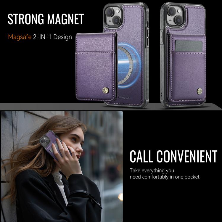 JEEHOOD J06 British Style RFID MagSafe Card Bag PU Phone Case, For iPhone 14, For iPhone 14 Pro, For iPhone 14 Pro Max, For iPhone SE 2022 / SE 2020 / 8