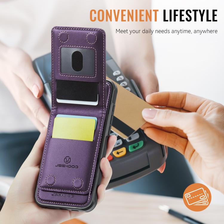 JEEHOOD J06 British Style RFID MagSafe Card Bag PU Phone Case, For iPhone 15 Pro, For iPhone 15 Plus, For iPhone 15, For iPhone 14 Plus