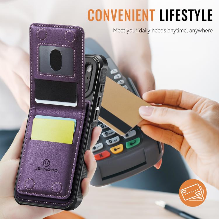 JEEHOOD J06 British Style RFID MagSafe Card Bag PU Phone Case, For iPhone 18 Pro, For iPhone 18 Pro Max, For iPhone 17e / 16e, For iPhone 17 Pro Max