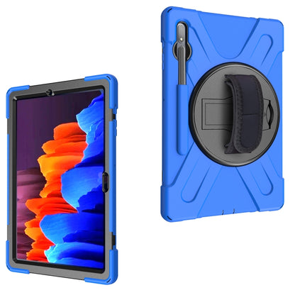 For Samsung Galaxy Tab S7 Plus Shockproof Colorful Silicone + PC Protective Case with Holder & Shoulder Strap & Hand Strap