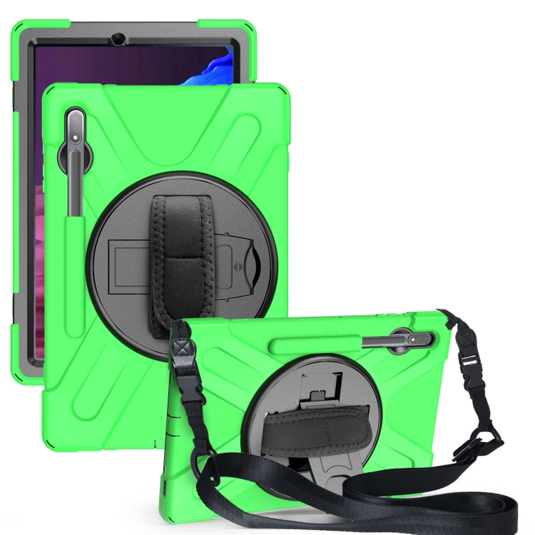 For Samsung Galaxy Tab S7 Plus Shockproof Colorful Silicone + PC Protective Case with Holder & Shoulder Strap & Hand Strap