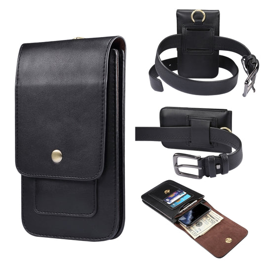 Lambskin Texture Men Phone Universal Double Lattice Waist Bag Leather Case, L