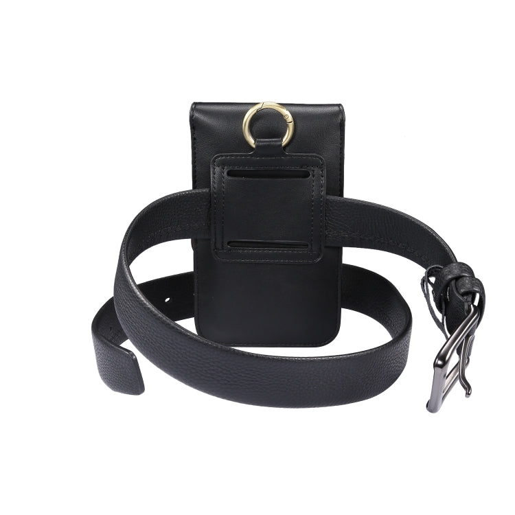 Lambskin Texture Men Phone Universal Double Lattice Waist Bag Leather Case, L